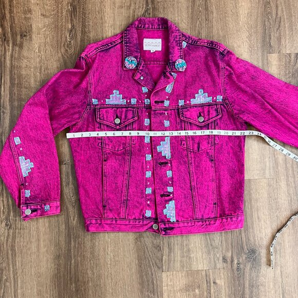 Vintage Sundance Denim Wear Jean Jacket Hand painted Southwestern Pink 80s 90s - Picture 9 of 12